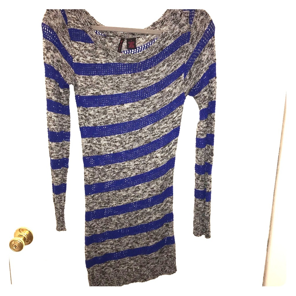 Gray and navy blue striped dress